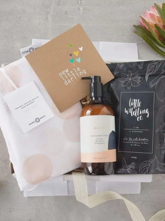 New parent items in an ethical gift box 