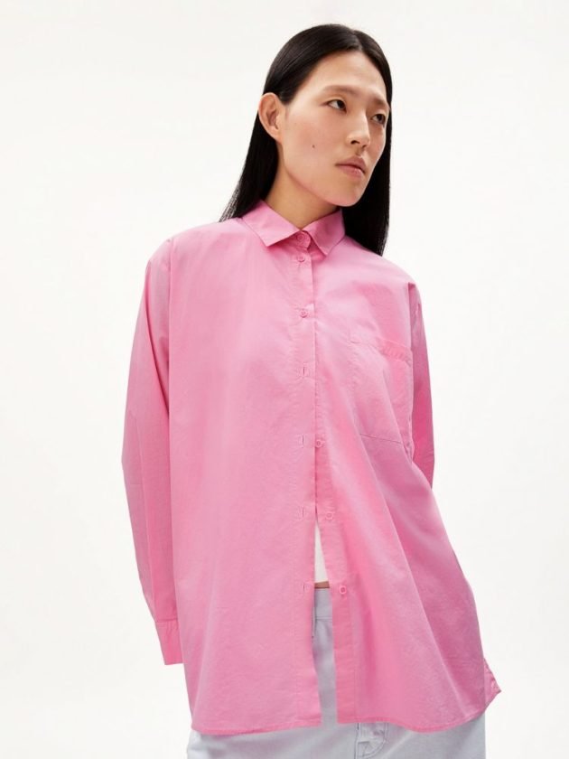 Ethical pink button-up shirt from Armendangels