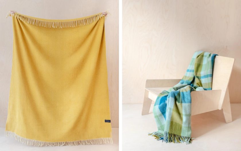 Sustainable yellow and green beach towels