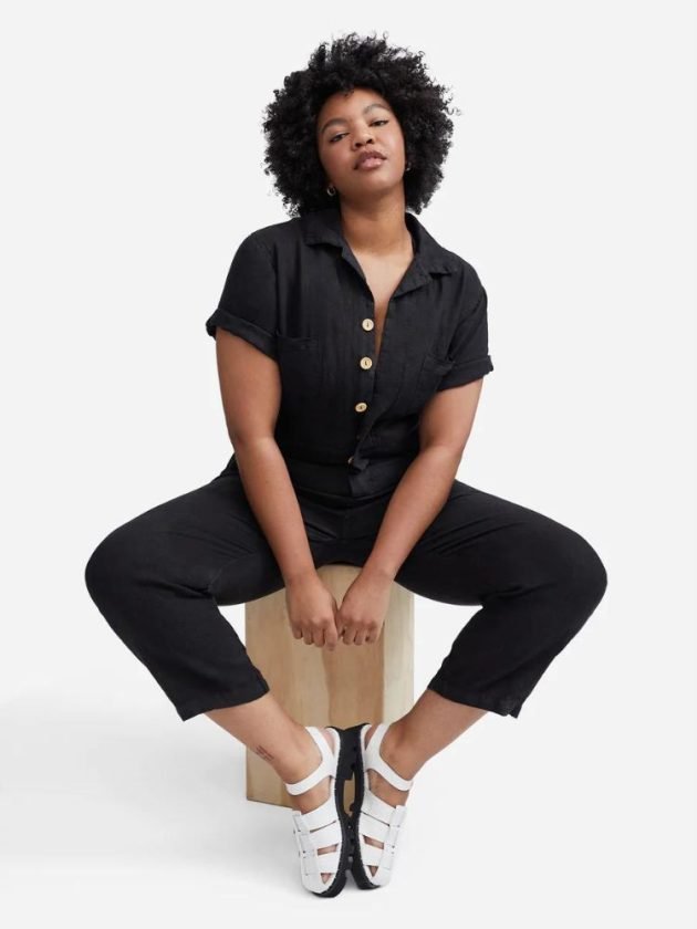 black linen eco friendly jumpsuit from mate the label