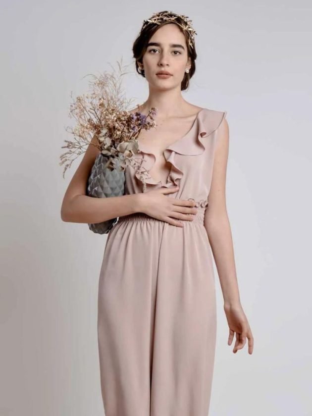 light pink sustainable jumpsuit made from recycled materials