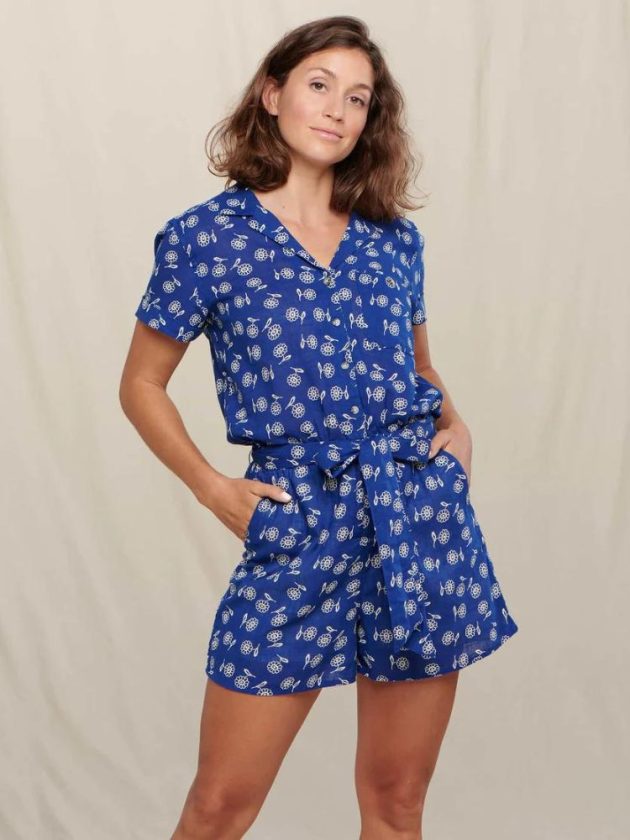 blue printed sustainable eco friendly romper