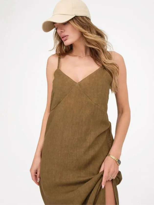 forest green eco friendly linen dress