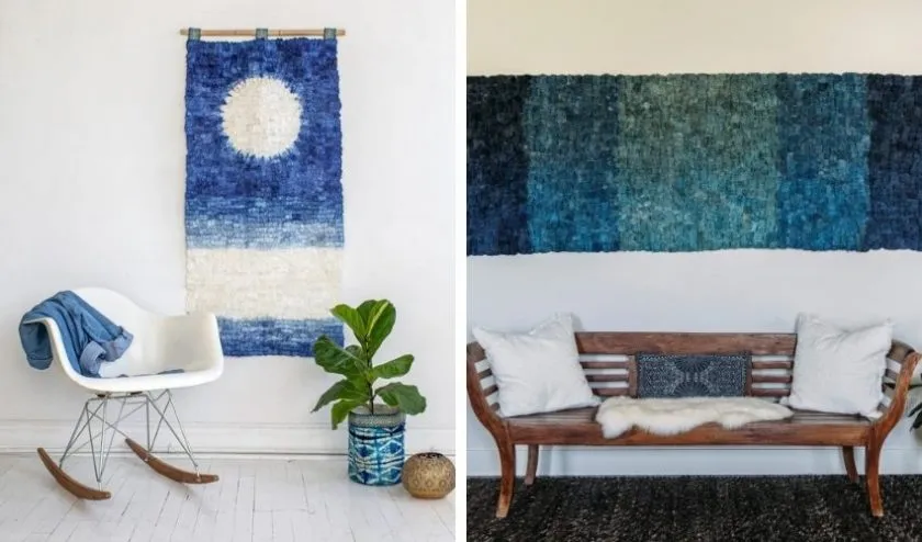 Moon Rise on Water Wall Hanging and Large Wall Hanging in Indigo - ethical home decor brands