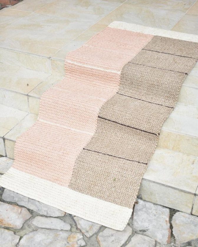 Pink and tan striped fair trade rug from Zuahaza