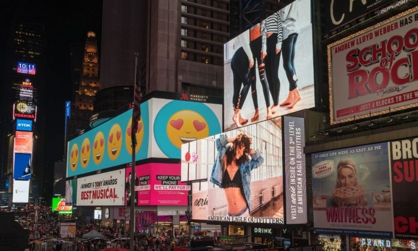 Advertisements on billboards in Times Square