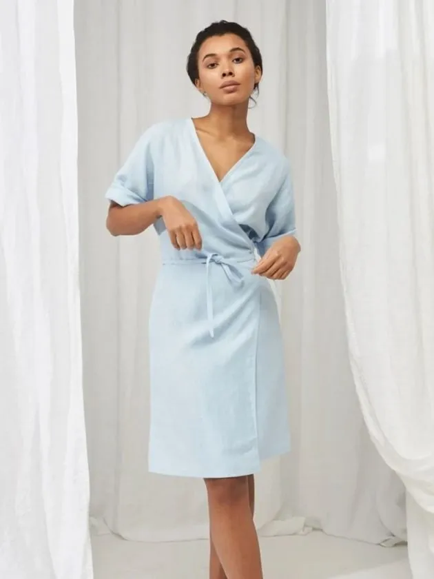 light blue linen dress from eco friendly linen clothing brand Linen Handmade Studio