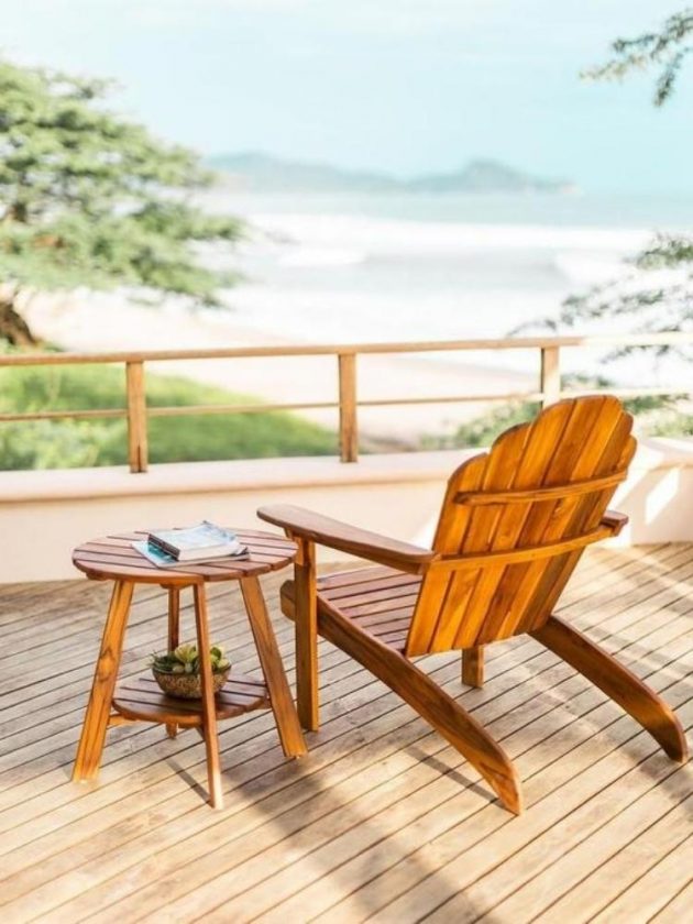 Sustainable teak outdoor table and chair from Masaya & Co