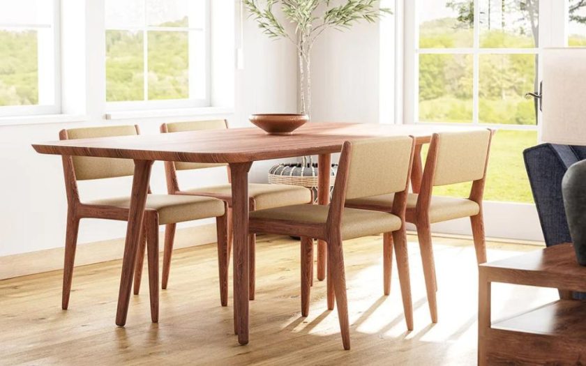 walnut wood sustainable dining table with 4 chairs