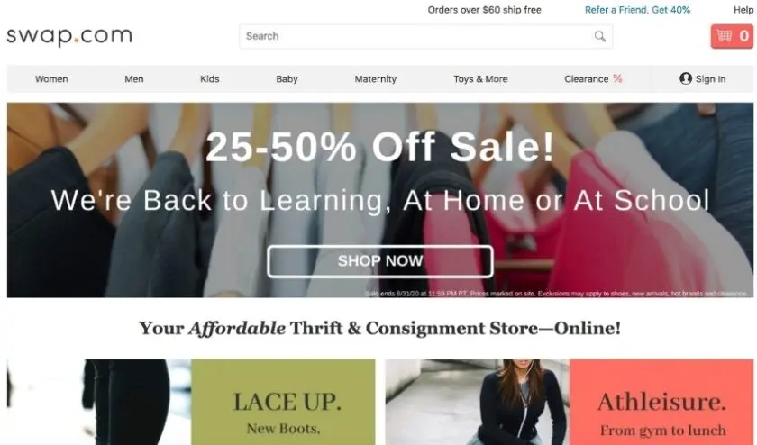 Swap.com website with secondhand fashion