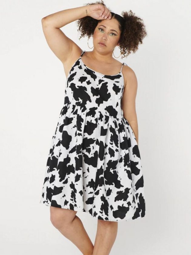 Sustainable plus-size cow print dress