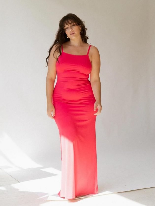 Sustainable plus-size silky red dress
