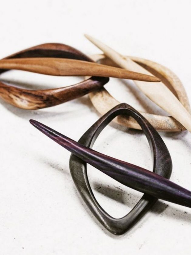 Wooden hair accessories from slow fashion brand Saya Designs