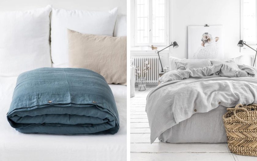 Blue and grey sustainable linen bedding 