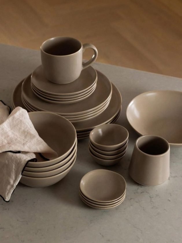 taupe colored sustainable dinnerware from Fable