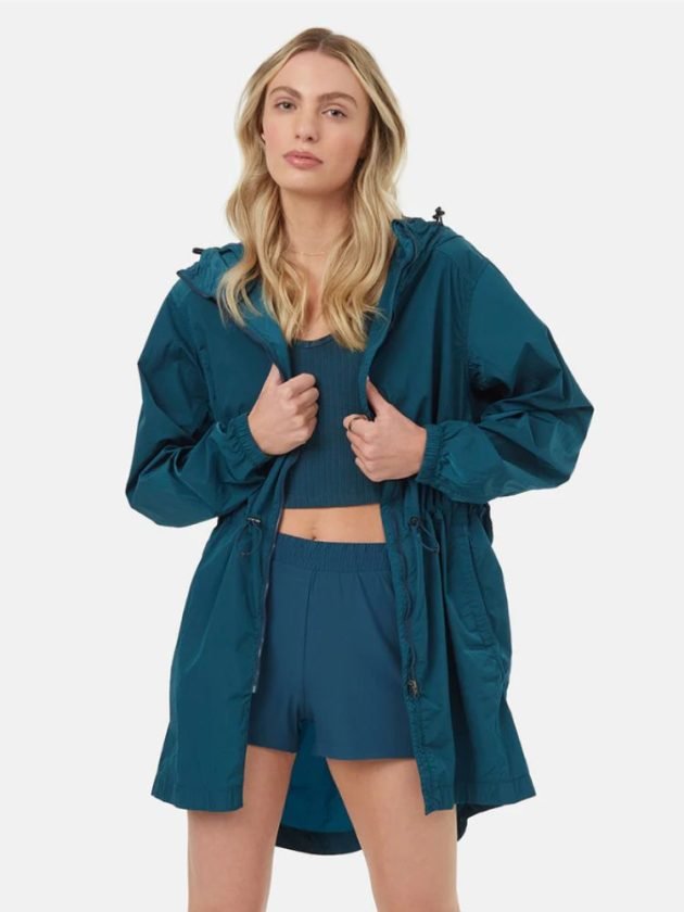 Blue sustainable rain jacket