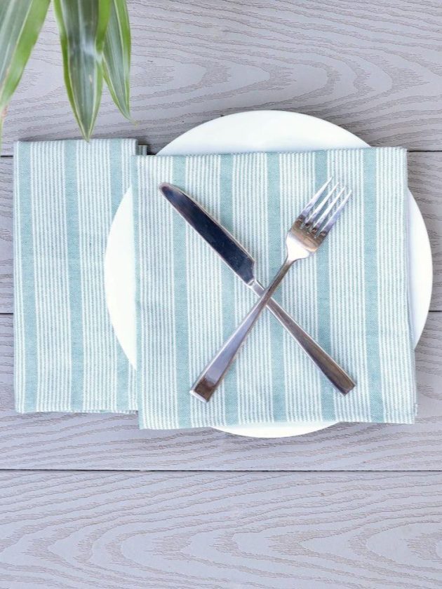 White and blue striped sustainable napkins