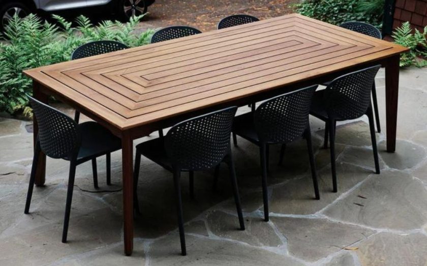 dark wood sustainable outdoor table