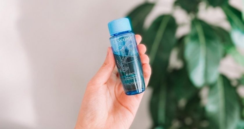 Zero waste makeup remover in a blue bottle