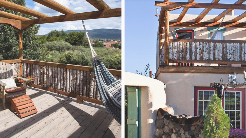 Photos from Casa Gallina of balcony overlooking nature - eco accommodation in New Mexico