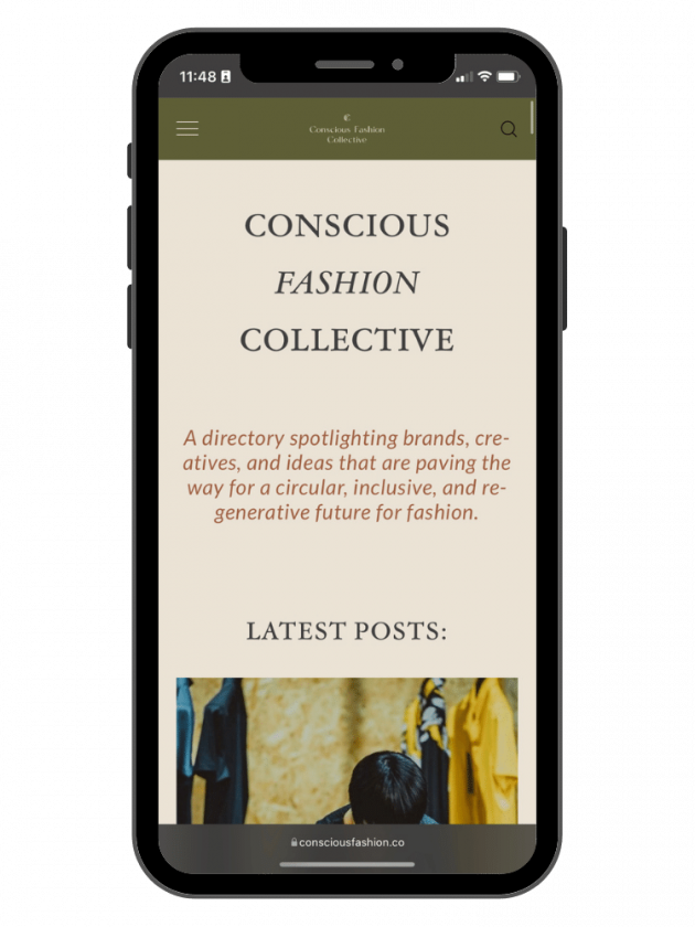 Screenshot of sustainable fashion blog Conscious Fashion Collective